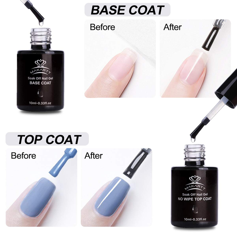 Makartt No Wipe Top Base Coat, Gel Nagellack Gellack Unterlack Überlack Set fü