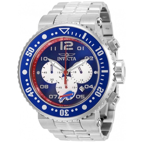 Pre-owned Invicta Men's Watch Nfl Buffalo Bills Quartz Chronograph Silver Bracelet 30258