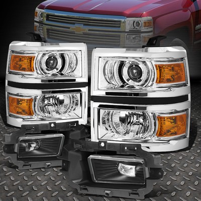 ДЛЯ 2014-2015 CHEVY SILVERADO 1500 СВЕТОДИОДНАЯ ХРОМИРОВАННАЯ ФАРА-ПРОЕКТОР + ПРОЗРАЧНАЯ ПРОТИВОТУМАННАЯ ФАРА