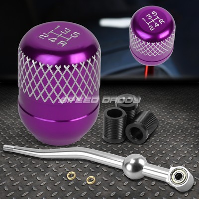 СЕРЕБРИСТЫЙ АЛЮМИНИЕВЫЙ КОРОТКИЙ РЫЧАГ ПЕРЕКЛЮЧЕНИЯ ПЕРЕДАЧ С ДВОЙНЫМ ИЗГИБОМ + ФИОЛЕТОВАЯ 5-СТУПЕНЧАТАЯ РУЧКА С СЕТКОЙ ДЛЯ EK/ EJ / EG