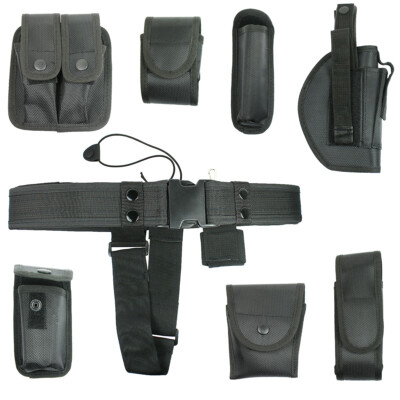 Black Tactical Nylon police Security Guard Duty Belt Utility Kit System w/ Pouch