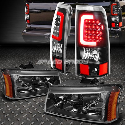 ЧЕРНАЯ ФАРА + ЯНТАРНЫЙ УГОЛОК + ХРОМИРОВАННЫЙ 3D U-ОБРАЗНЫЙ СВЕТОДИОДНЫЙ ЗАДНИЙ ФОНАРЬ HALO ДЛЯ 03-07 SILVERADO