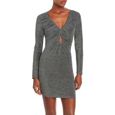 Женское коктейльное платье-футляр Aqua черного цвета металлик с длинными рукавами XS BHFO 9985