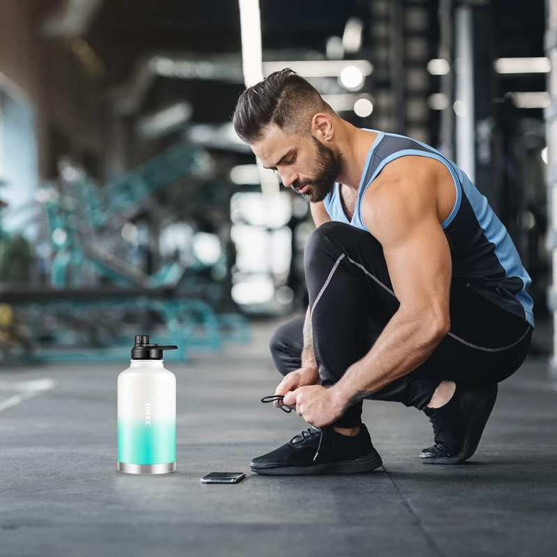 64 OZ Insulated Water Bottle with Straw, Stainless Steel Half Gallon Large Water
