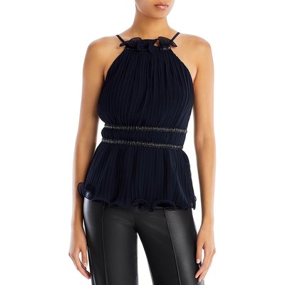 BCBGMAXAZRIA, женская черная плиссированная блузка с оборками, короткий топ XXS BHFO 1772