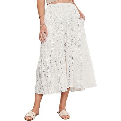VELVET BY GRAHAM & SPENCER Womens White Eyelet Long Pici Maxi Skirt XL BHFO 3191