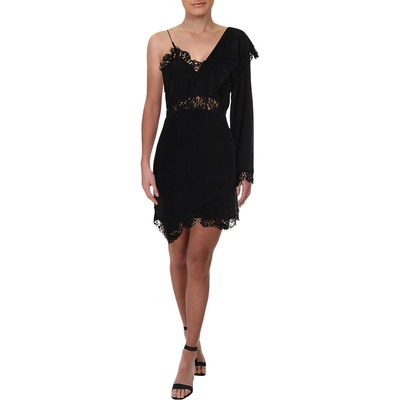 

IRO Womens Haven Черное шелковое вечернее платье на одно плечо с кружевной отделкой  BHFO 6642, Черный