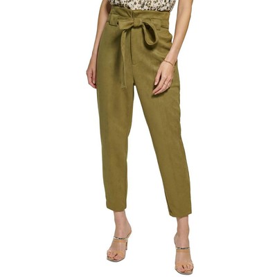 DKNY Womens Green Faux Suede High Rise Ankle Paperbag Pants 4 BHFO 8035