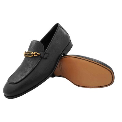Pre-owned Ferragamo Salvatore  Men's Black  Chain Ornament Moccasins