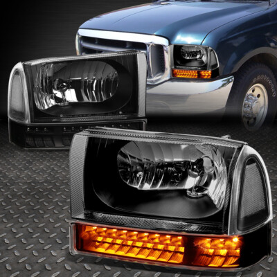 ДЛЯ FORD SUPER DUTY 1999-2004 ГОДОВ ВЫПУСКА ПАРА ЧЕРНЫХ/ПРОЗРАЧНЫХ ФАР + СВЕТОДИОДНЫЕ УКАЗАТЕЛИ ПОВОРОТА