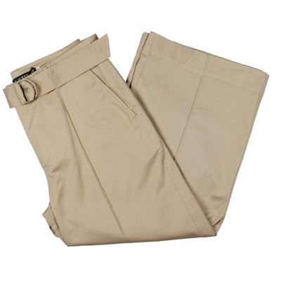 Женские бежевые широкие брюки из саржи с поясом Lauren Ralph Lauren 8 BHFO 7414