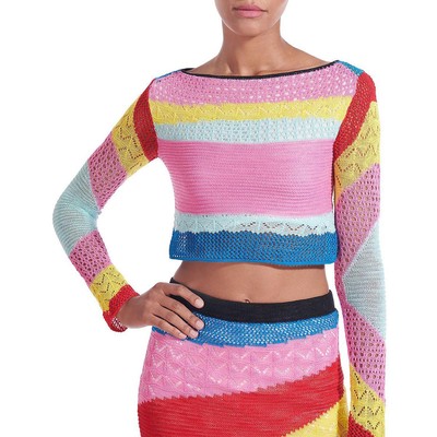 

Женский укороченный пуловер STAUD Limousin Pink с цветными блоками  BHFO 8122, Rainbow stripe
