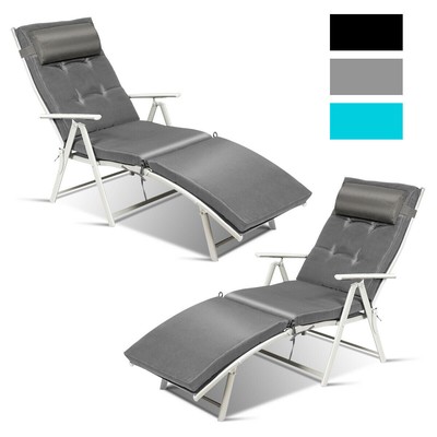 Topbuy 2PCS Cushioned Folding Chaise Lounge Chair Adjustable Recliner