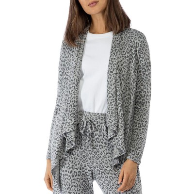 

Женский флисовый кардиган Bobeau Amie Grey с животным принтом, топ  BHFO 4564, Heather grey leopard