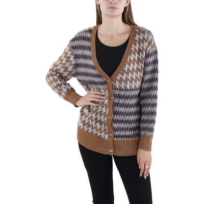 Коричневый кардиган Aqua Womens Enzo Cardi в рубчик на пуговицах, L BHFO 1666
