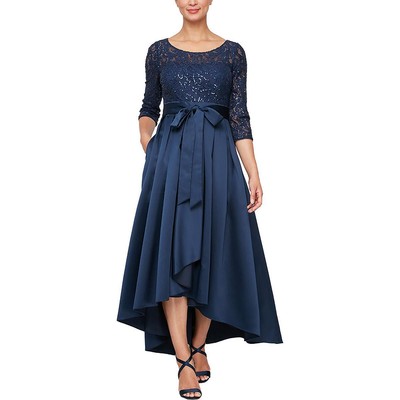 Женское темно-синее кружевное вечернее платье Alex Evenings с высокой посадкой и блестками, 12 BHFO 3261