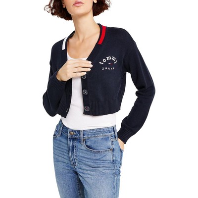 Женский укороченный кардиган с логотипом Tommy Jeans темно-синего цвета, свитер-кардиган L BHFO 3374
