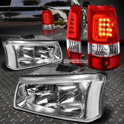 ХРОМ + ПРОЗРАЧНАЯ УГЛОВАЯ ФАРА + КРАСНЫЙ КОМПЛЕКТ ЗАДНИХ ФОНАРЕЙ С 3D-ПОДСВЕТКОЙ ДЛЯ 03-07 SILVERADO