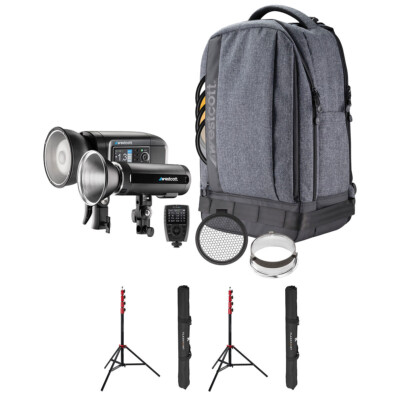 Westcott FJ400/200 2-Light Portable Portrait Flash Kit, w/Light Stands, Red/9.5