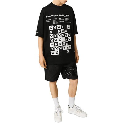 

Мужская хлопковая футболка свободного кроя Lacoste с рисунком и круглым вырезом, топ BHFO 0088, Черный, TH3802