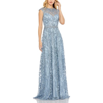 Женское вечернее платье Mac Duggal, украшенное голубым кружевом, 6 BHFO 4903
