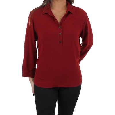 

Дизайнерская женская красная блузка с воротником и рукавами 3/4 Топ Henley BHFO 2837, Красный