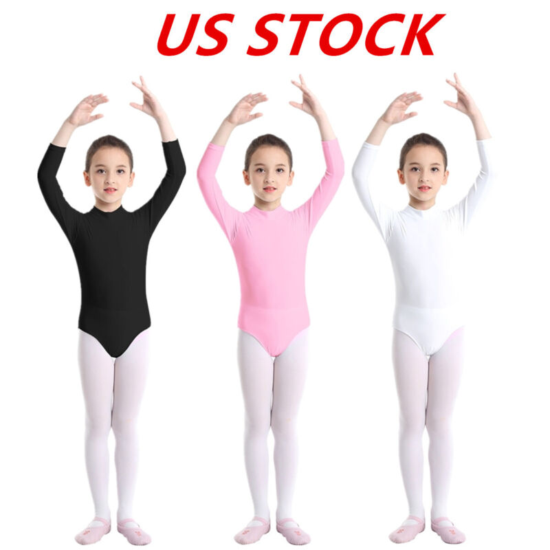 Us Girls Gymnastic Leotard Ballet Dance Long Sleeves Jumpsuits Strechy Unitards
