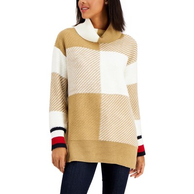 

Tommy Hilfiger Женская коричневая рубашка с цветными блоками, пуловер, свитер, топ  BHFO 2096, Tannin