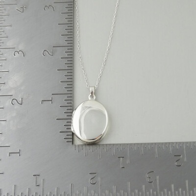 Plain Oval Locket Necklace - 925 Sterling Silver Engravable Two Sided Photo NEW