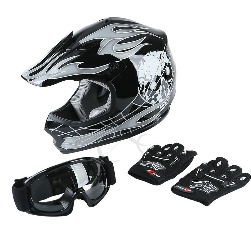 Youth Kids Boy DOT Helmets + Gloves Goggles Dirt Bike ATV Motorcycle Motocross