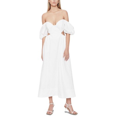Женское белое хлопковое летнее платье миди из телячьей кожи Bardot 12 xx BHFO 2128