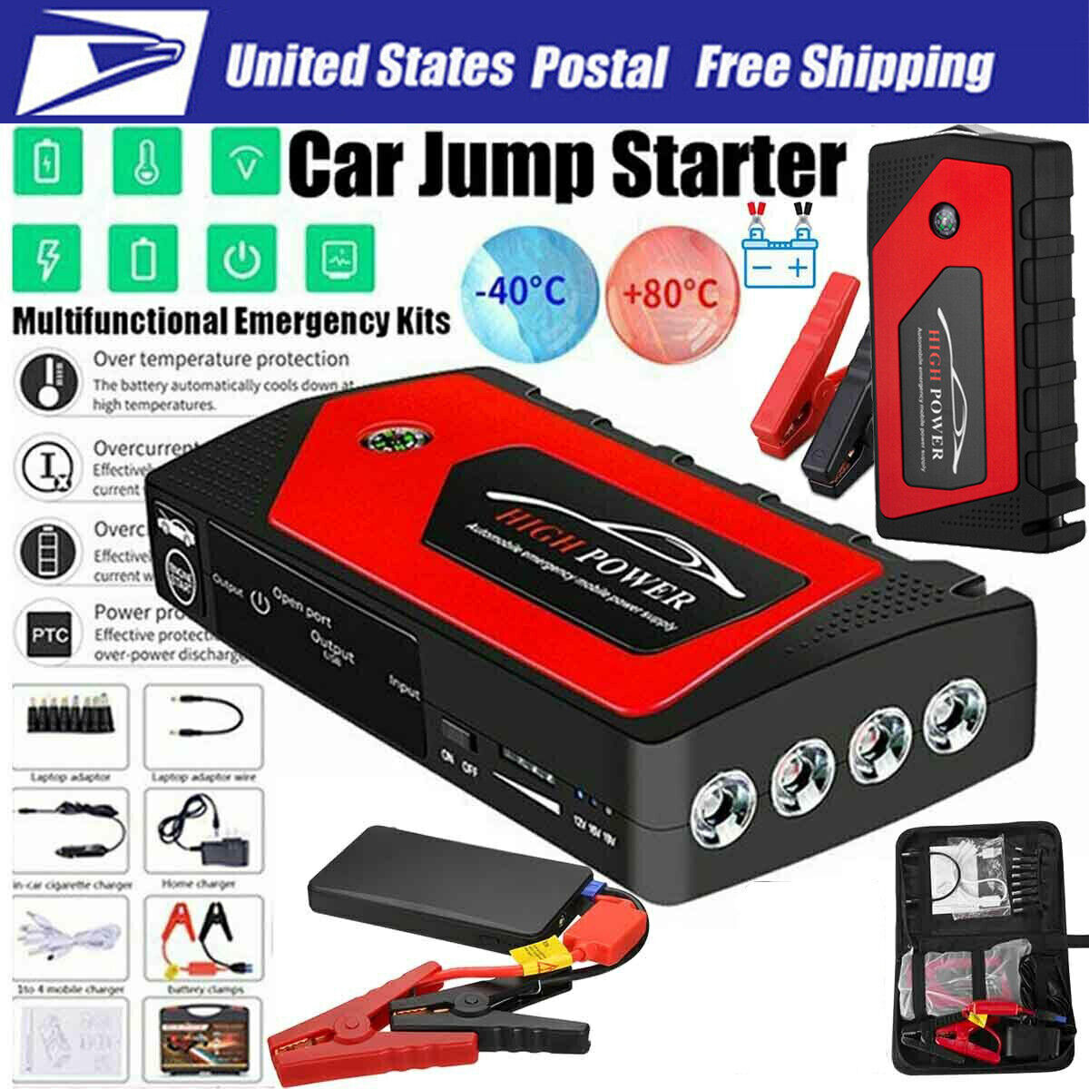 69800mAh Car Jump Starter Booster Jumper Box Power Bank Battery Charger Portable