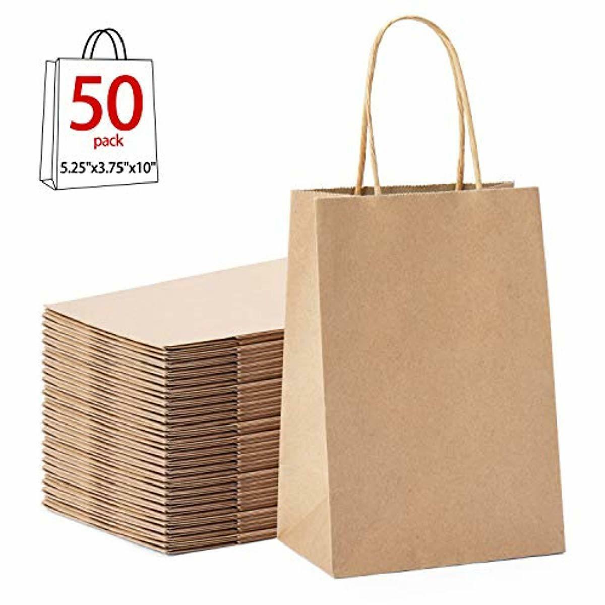 50 Pcs Large Brown Paper Retail Shopping Bags Kraft With