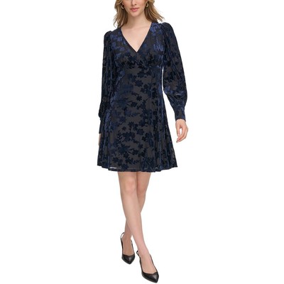 Женское темно-синее бархатное коктейльное и вечернее платье Calvin Klein 14 BHFO 9709