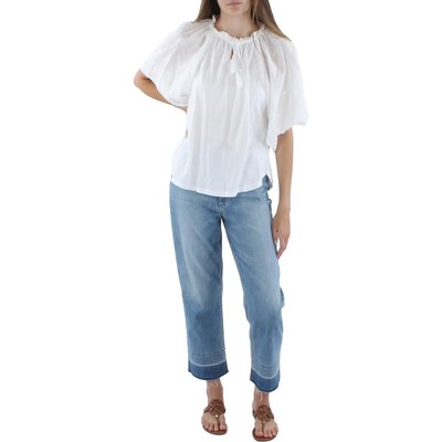 

Женская хлопковая блузка-крестьянка с вышивкой Lauren Ralph Lauren BHFO 0897, Белый