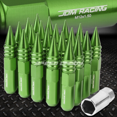 JDM АЛЮМИНИЕВЫЕ ЗЕЛЕНЫЕ ГАЙКИ С ШИПАМИ + АДАПТЕР 20 ШТ./КОМПЛ. M12X1.5 ДИАМЕТРОМ 25 ММ/ВЫСОТОЙ 107 ММ