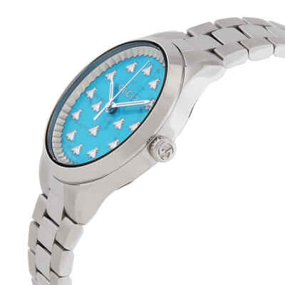 Pre-owned Gucci G-timeless Turquoise Stone Dial With Bees Dial Ladies Watch Ya1265044