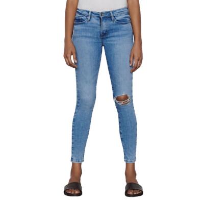 Frame Womens De Jeanne Destructed Denim Skinny Jeans со средней посадкой BHFO 4867