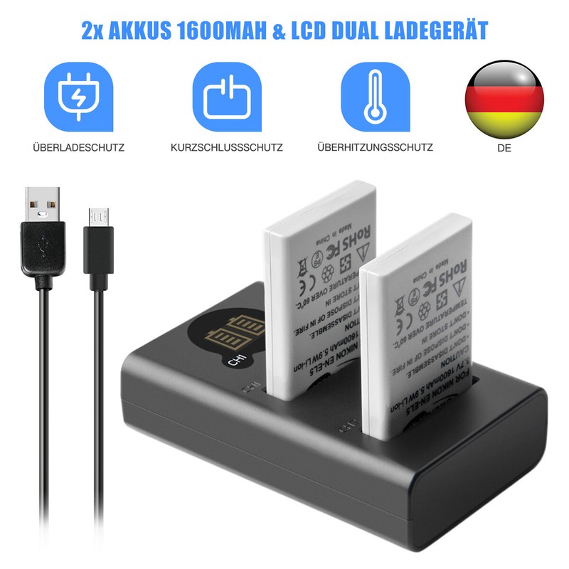 2x1600mah En-El5 Akku+LadegerÃ¤T FÃ¼R Nikon Coolpix P530 P520 P510 P100 P500 P6000