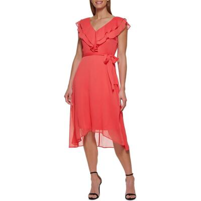 

Женское платье миди из телячьей кожи с оборками DKNY Day To Night BHFO 0100