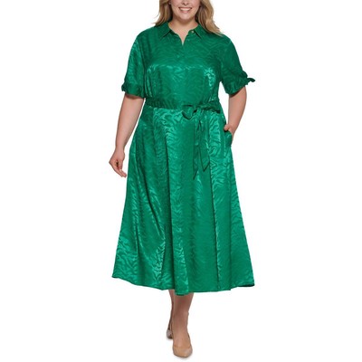 

Женское зеленое платье-рубашка макси с животным принтом Calvin Klein, 22 Вт, BHFO 7175, Meadow