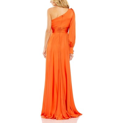 Женское вечернее платье Mac Duggal из оранжевого атласа на одно плечо 2 BHFO 8826