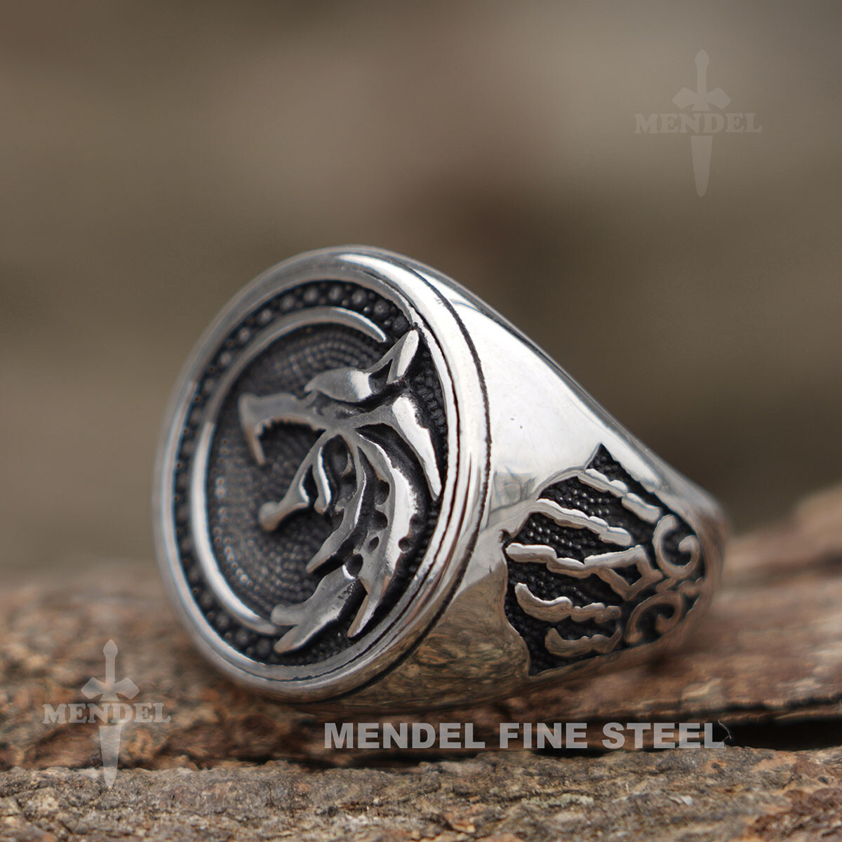 MENDEL Mens Norse Viking Wolf Head Claw Paw Ring Men Stainless Steel Size 7-15
