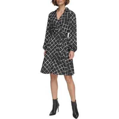 Женское черное платье DKNY длиной до колена с искусственным запахом и V-образным вырезом для работы 2 BHFO 1810