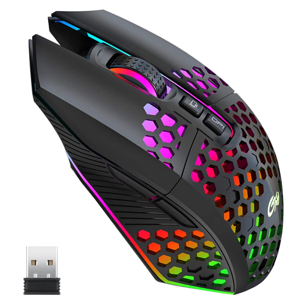 Honeycomb Wireless Mouse Bluetooth and 2.4GHz Two Modes Connection Computer Mouse with 7 Colors Backlight Silent Mouse 4 DPI Levels for Pc Wireless Rgb Gaming Mouse Bluetooth Connect With Lightweight Honeycomb  Shell