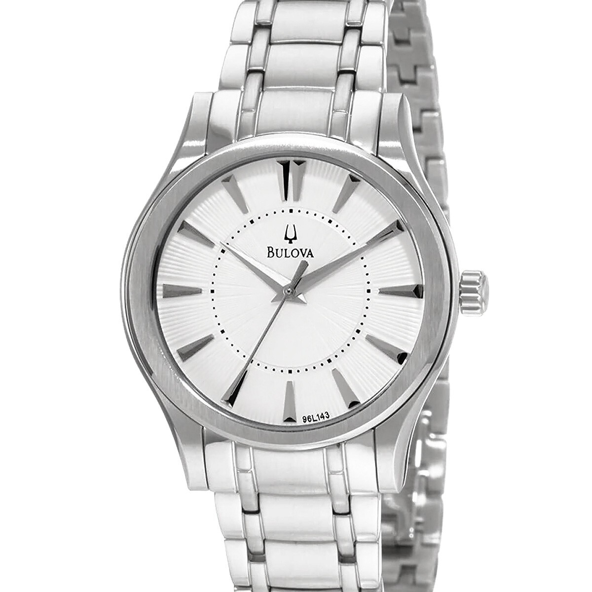 Женские классические модельные часы BULOVA, Белый циферблат, серебристый ремешок из нержавеющей стали
