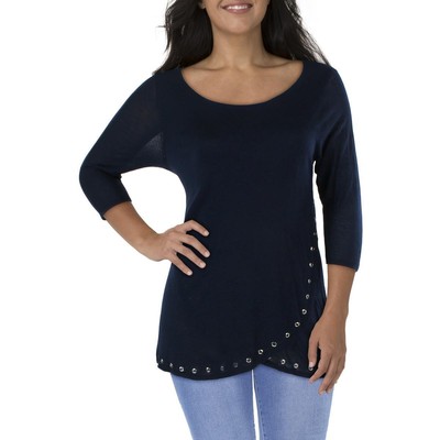 Belldini Womens Navy Grommet 3/4 Sleeves Tunic Sweater Top Plus 2X BHFO 2185