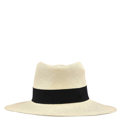 Pre-owned Maison Michel Ladies Navy Charles Panama Straw Fedora Hat, Size Small In Blue