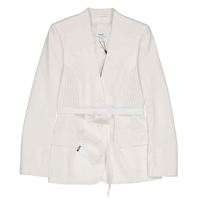 Pre-owned Burberry Single-breasted Belted Wool Blazer Jacket In White