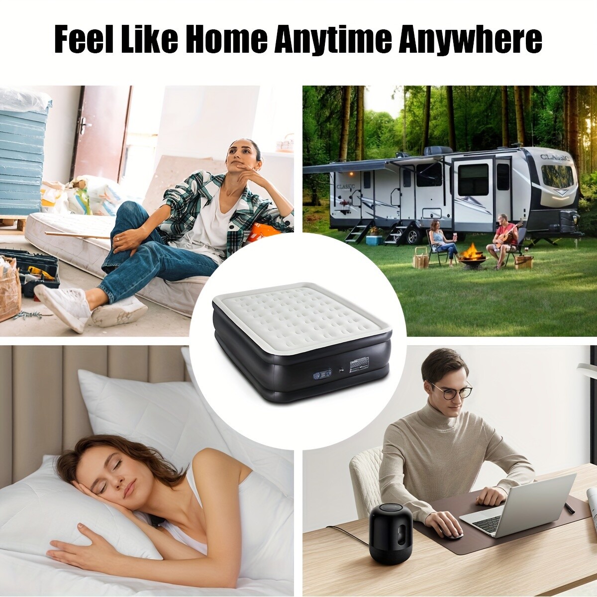 Inflatable Air Mattress with Built-in Pump and Non-Slip Bottom Indoor Outdoor